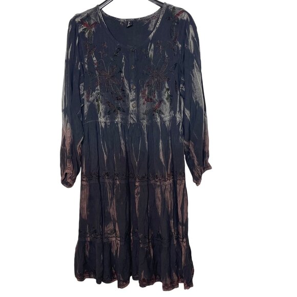 Sacred Threads Tie Dye Embroidered Floral Tiered Dress SM/MED Boho Artsy Hippie - Picture 1 of 8